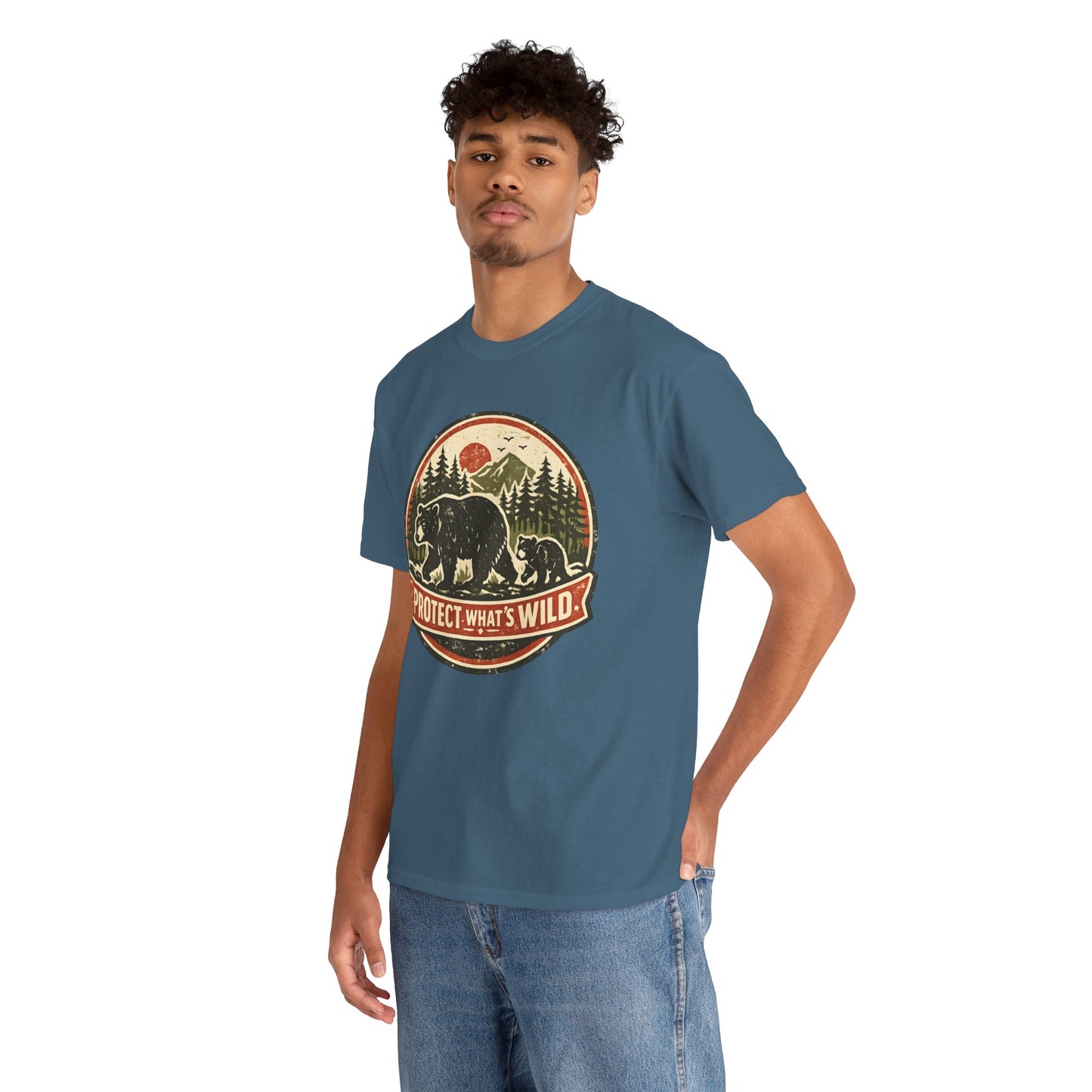 Bear and Cub Retro Badge Tee | Protect What's Wild | Wildlife Lover Gift | Unisex