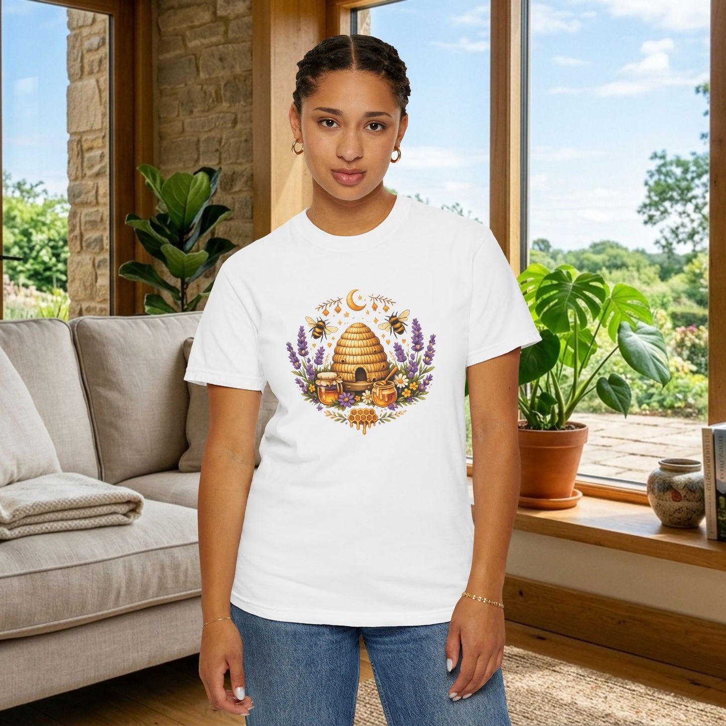 Beehive Honey and Lavender Tee | Vintage Nature Art Shirt | Botanical Garden Gift