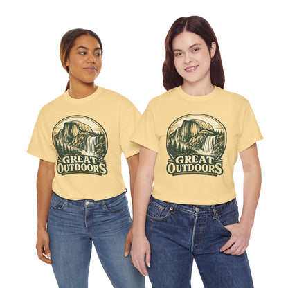Great Outdoors Retro Badge Tee | Yosemite Half Dome Graphic Shirt | Camping Gift