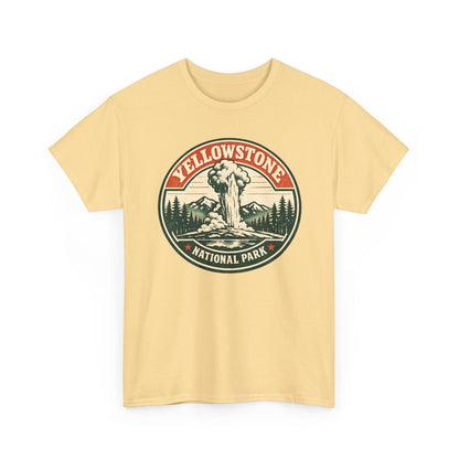 Yellowstone Park Badge Tee | Old Faithful Mountain Pine Trees Retro Circle Design