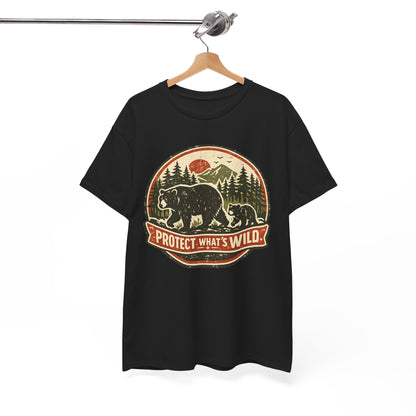 Bear and Cub Retro Badge Tee | Protect What's Wild | Wildlife Lover Gift | Unisex