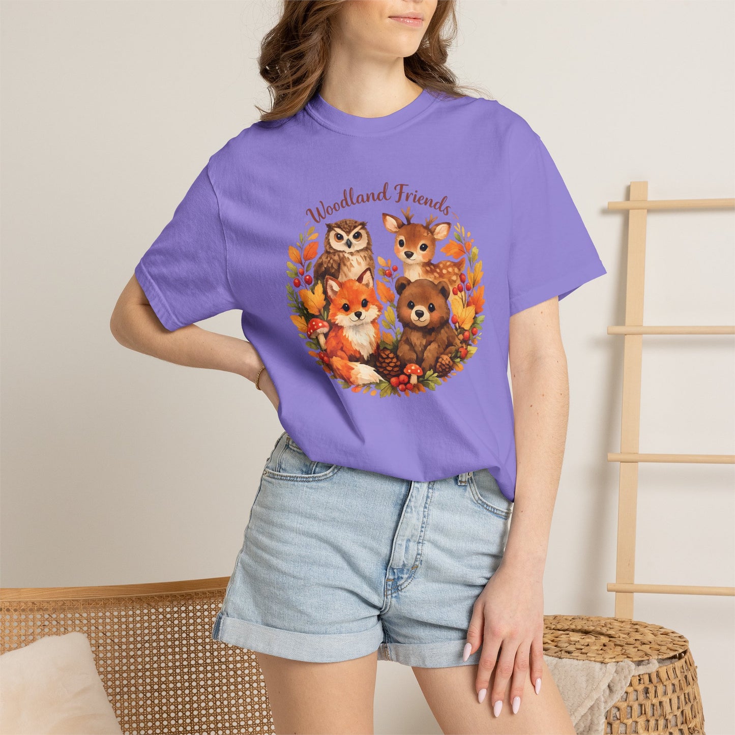 Woodland Friends Badge Watercolor Tee | Fox Bear Deer Owl Shirt | Nature Lover Gift