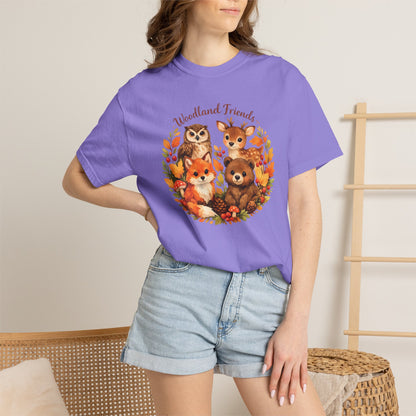 Woodland Friends Badge Watercolor Tee | Fox Bear Deer Owl Shirt | Nature Lover Gift