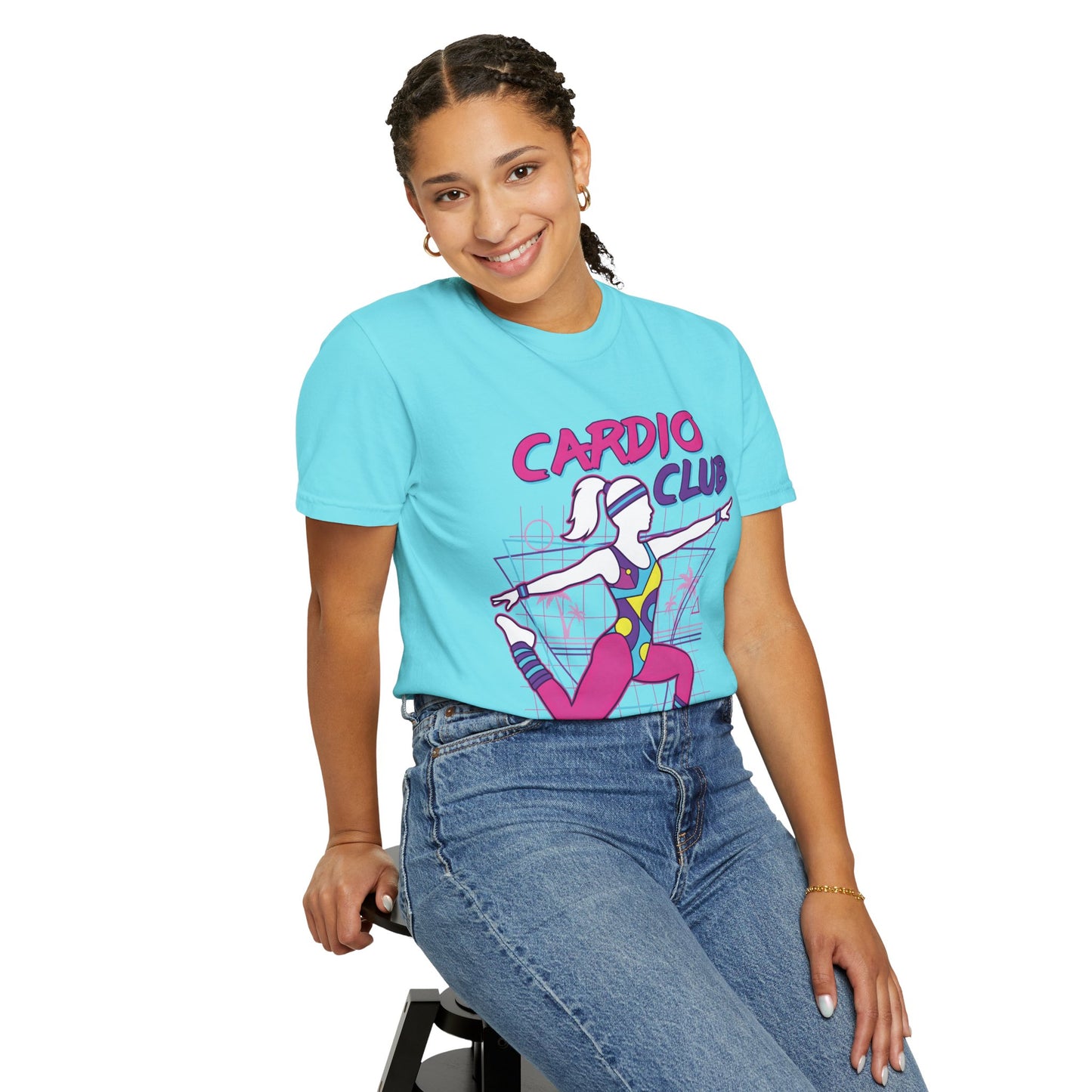 Cardio Club Retro 80s Grid Aerobics Graphic Tee | Vintage Gym Shirt Women