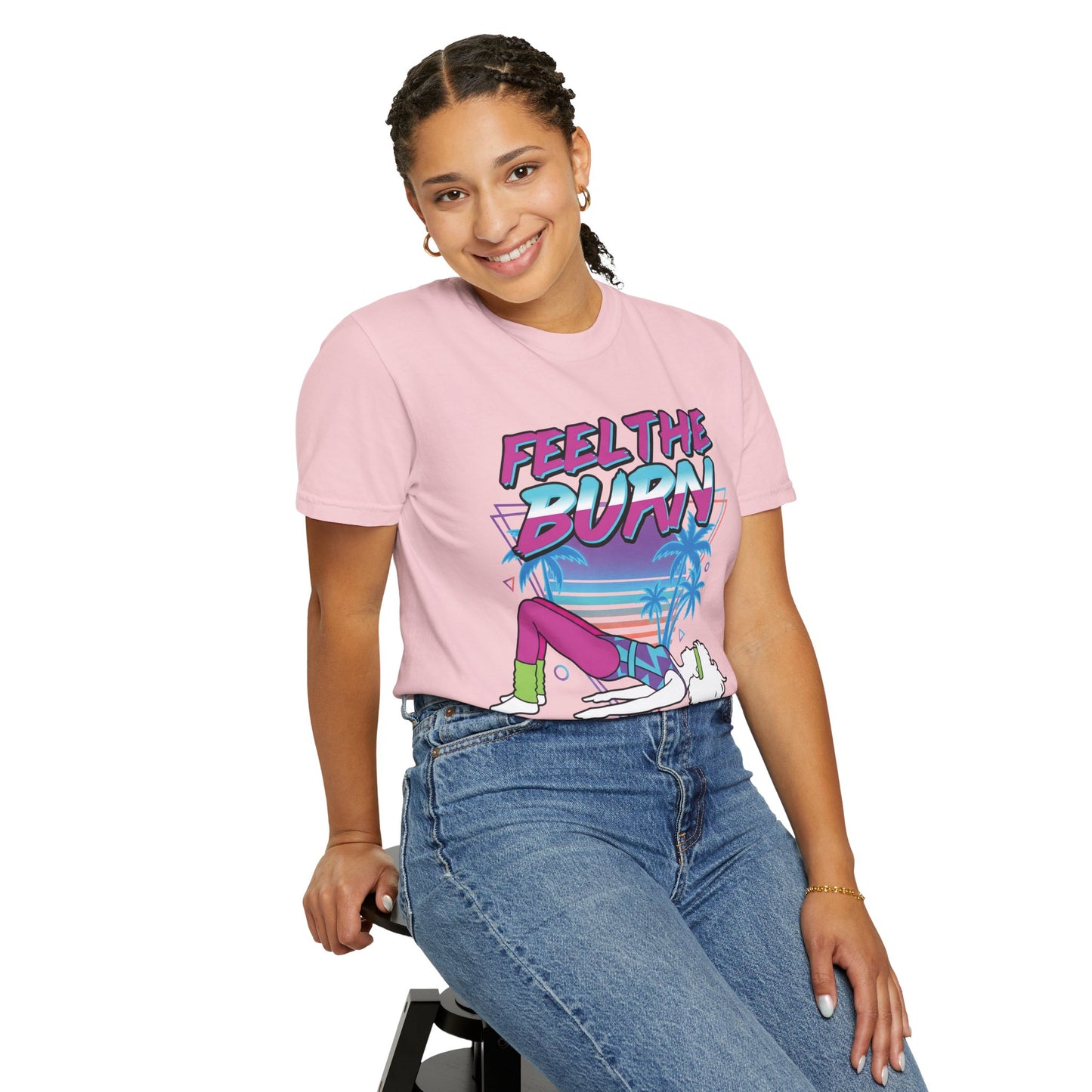 Feel the Burn Neon 80s Aerobics Graphic Tee | Retro Workout Shirt Women
