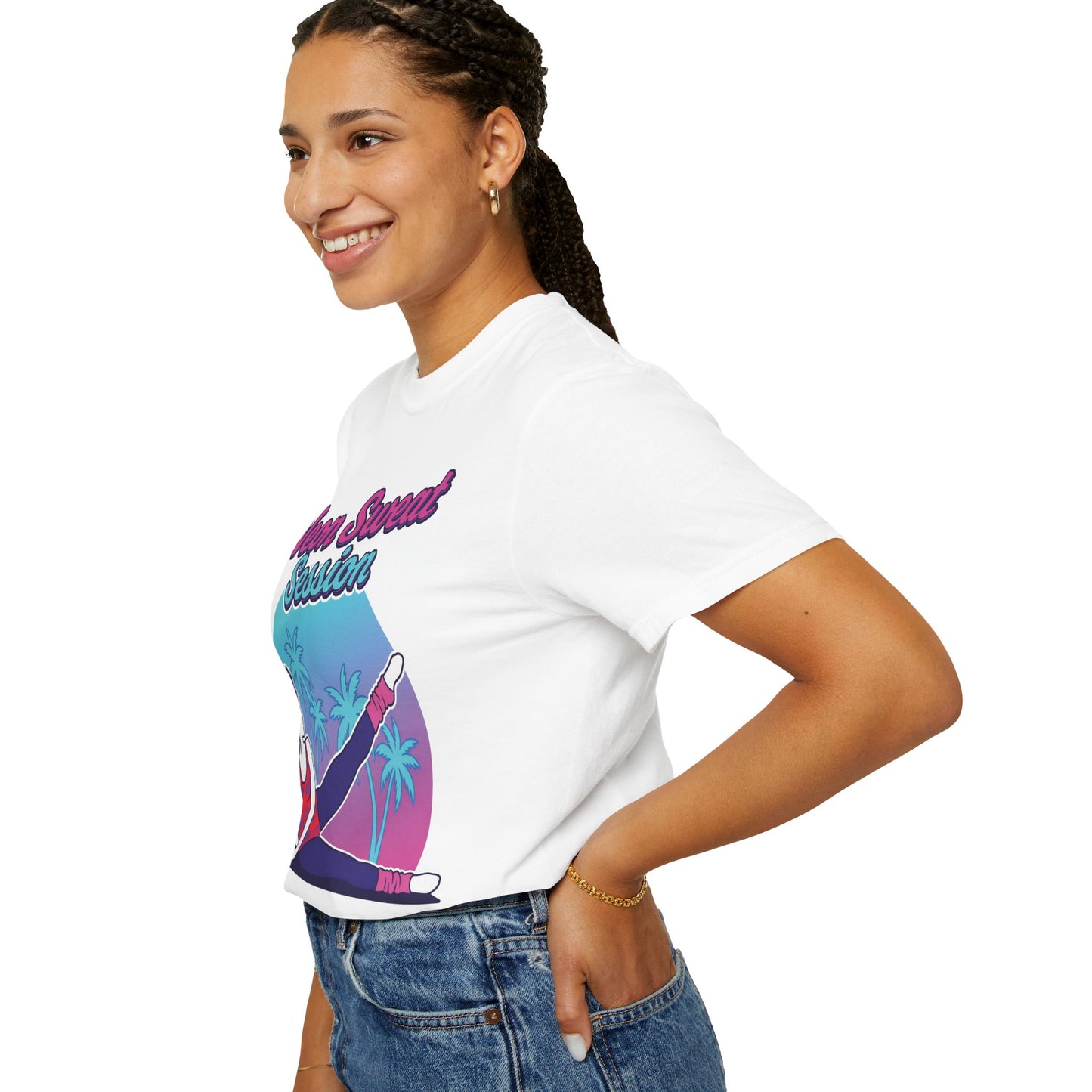 Neon Sweat Session Retro 80s Aerobics Graphic Tee | Vintage Workout Shirt