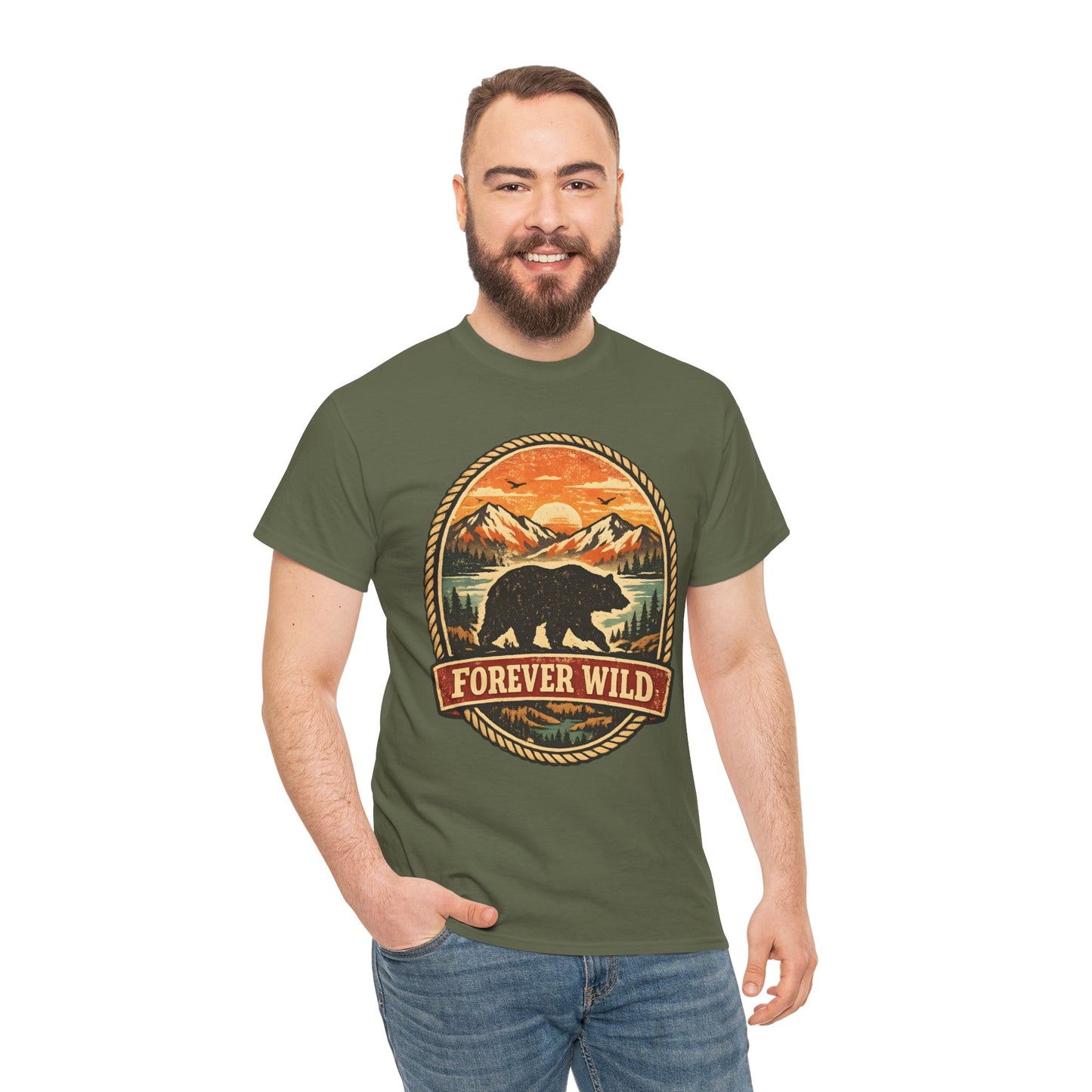 Grizzly Bear Forever Wild Badge Tee | Vintage National Park Shirt | Nature Lover Gift