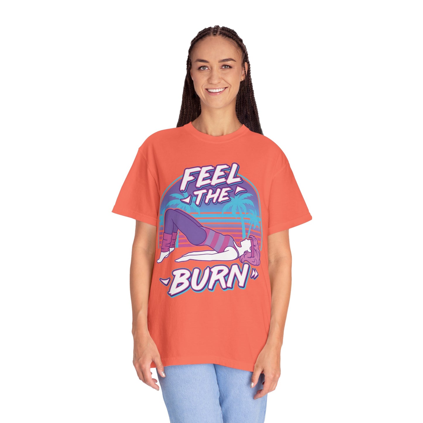 Feel the Burn Retro 80s Glute Thrust Pose Graphic Tee | Vintage Workout Shirt