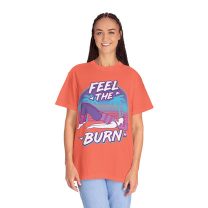 Feel the Burn Retro 80s Glute Thrust Pose Graphic Tee | Vintage Workout Shirt