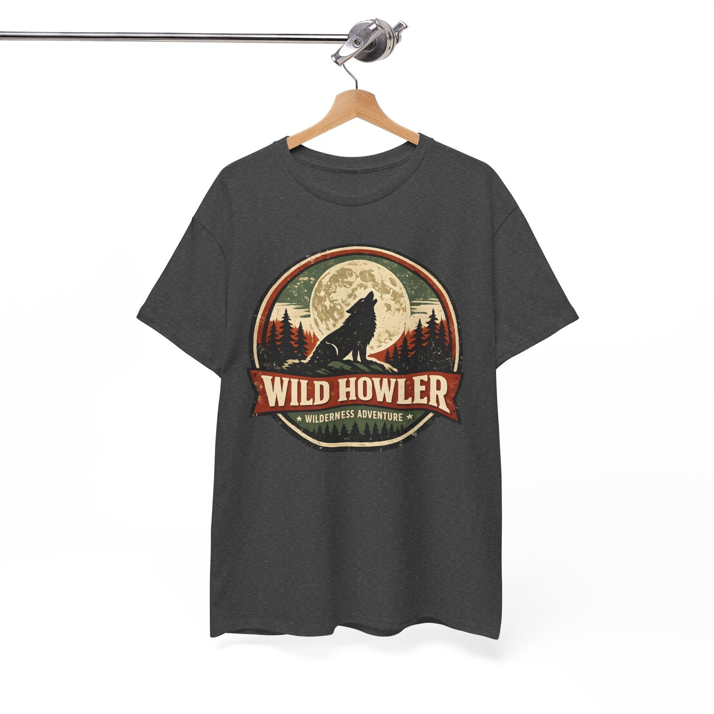 Howling Wolf Vintage Badge Tee | Full Moon Wilderness Shirt | Nature Lover Gift