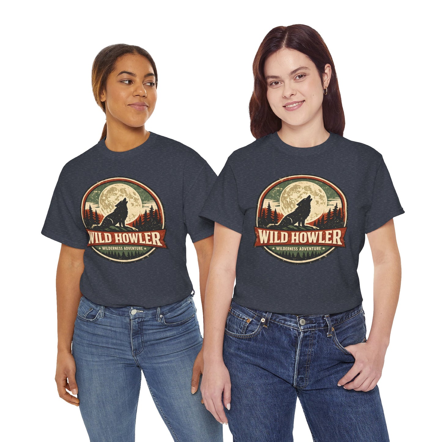 Howling Wolf Vintage Badge Tee | Full Moon Wilderness Shirt | Nature Lover Gift