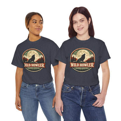 Howling Wolf Vintage Badge Tee | Full Moon Wilderness Shirt | Nature Lover Gift