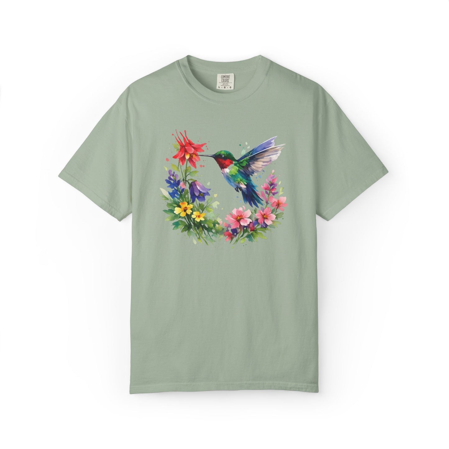 Hummingbird Wildflower Watercolor Tee | Jewel Tone Nature Shirt | Bird Watcher Gift