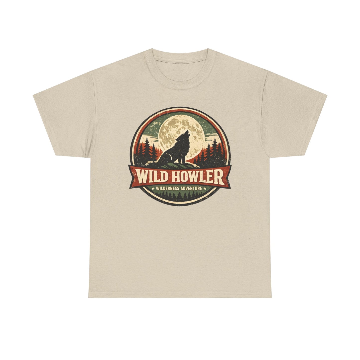 Howling Wolf Vintage Badge Tee | Full Moon Wilderness Shirt | Nature Lover Gift