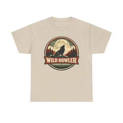 Howling Wolf Vintage Badge Tee | Full Moon Wilderness Shirt | Nature Lover Gift