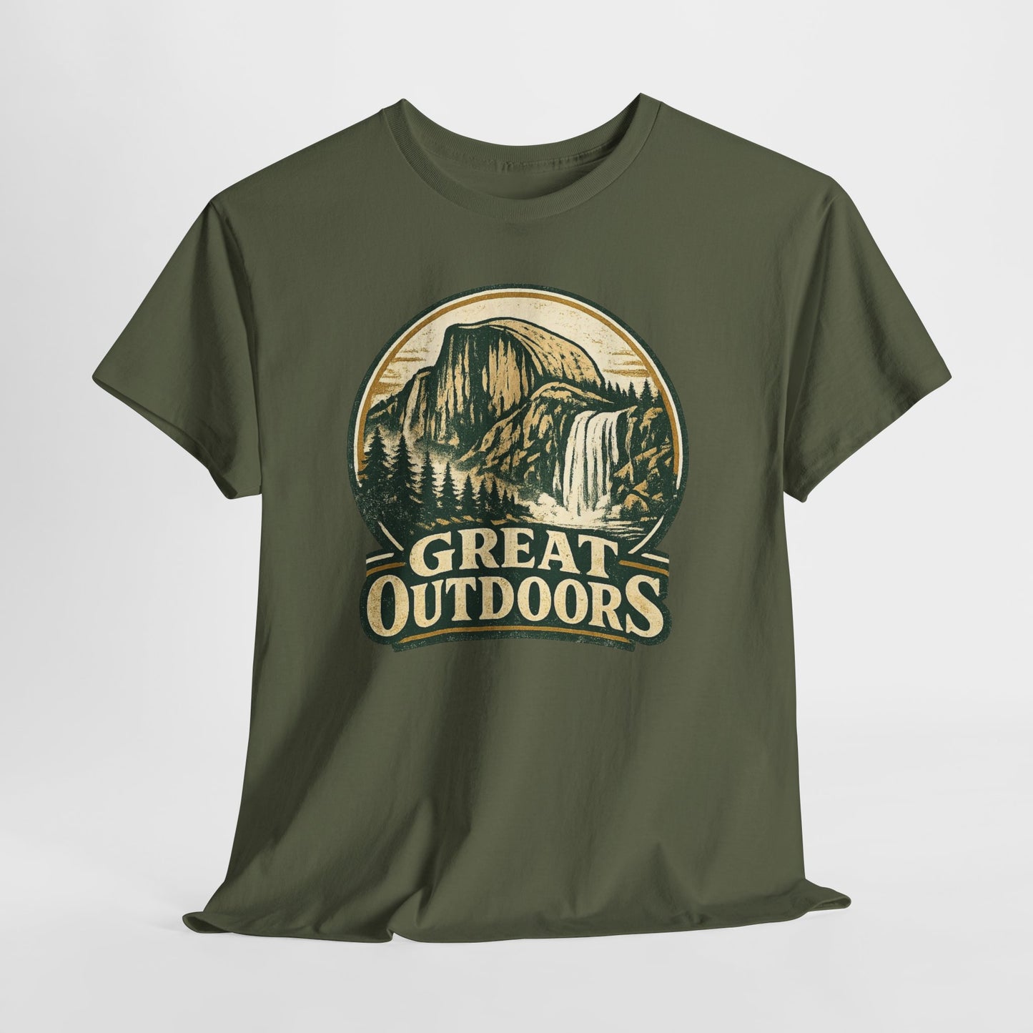 Great Outdoors Retro Badge Tee | Yosemite Half Dome Graphic Shirt | Camping Gift