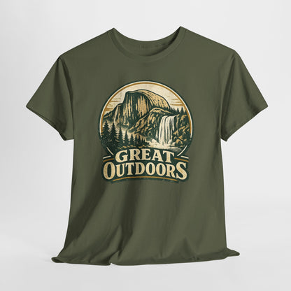 Great Outdoors Retro Badge Tee | Yosemite Half Dome Graphic Shirt | Camping Gift