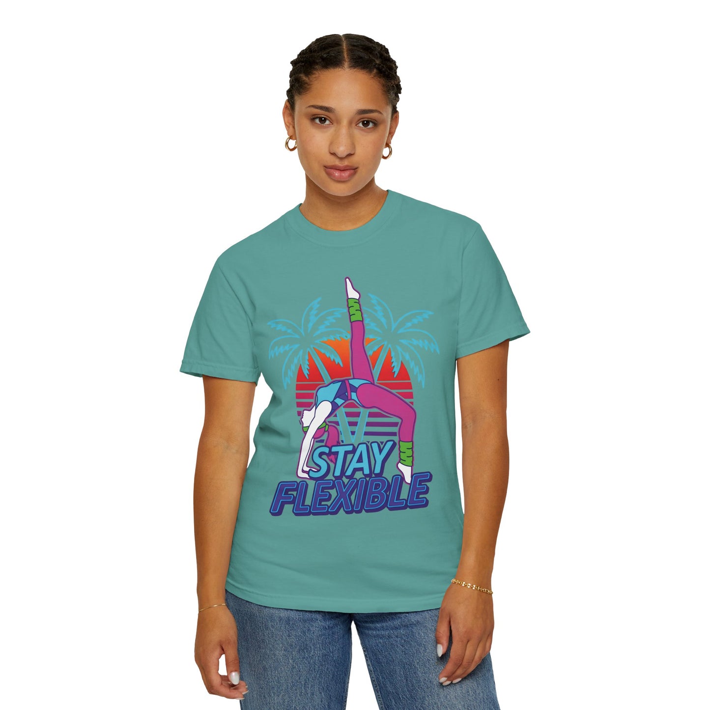 Stay Flexible Retro 80s Backbend Graphic Tee | Vintage Workout Shirt Women