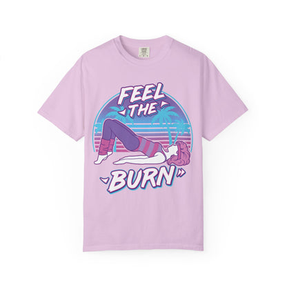Feel the Burn Retro 80s Glute Thrust Pose Graphic Tee | Vintage Workout Shirt