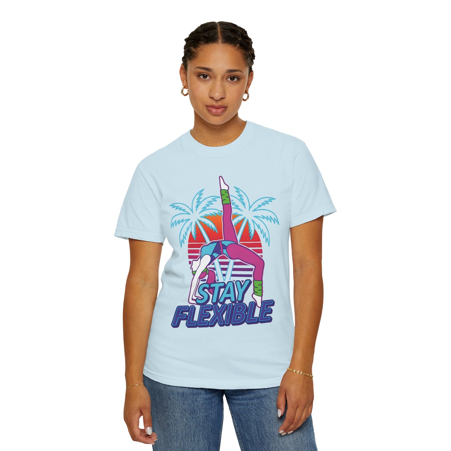 Stay Flexible Retro 80s Backbend Graphic Tee | Vintage Workout Shirt Women