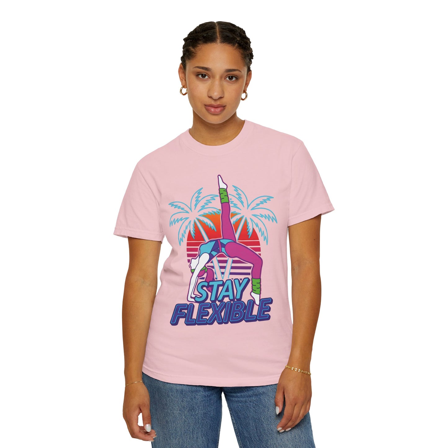 Stay Flexible Retro 80s Backbend Graphic Tee | Vintage Workout Shirt Women
