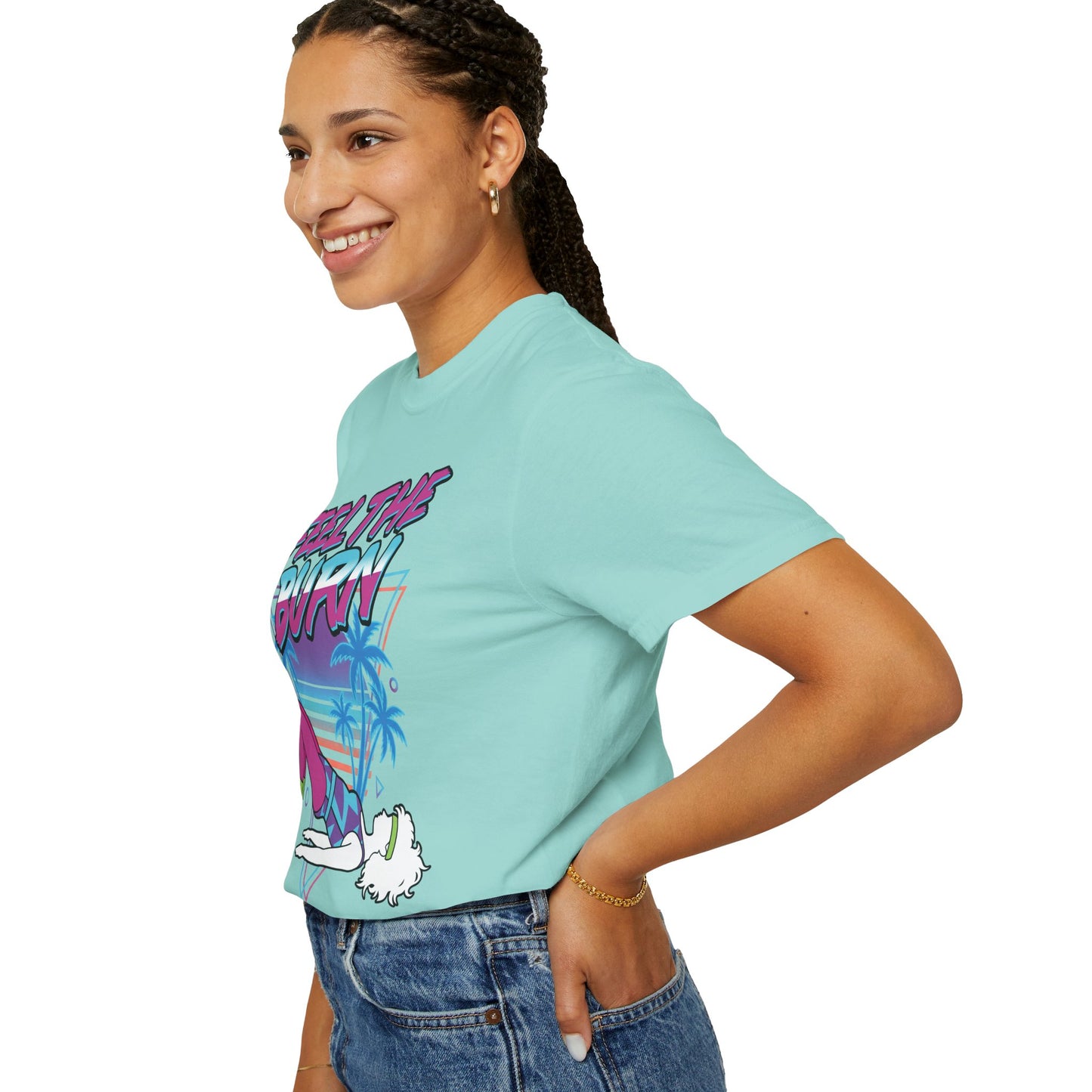 Feel the Burn Neon 80s Aerobics Graphic Tee | Retro Workout Shirt Women