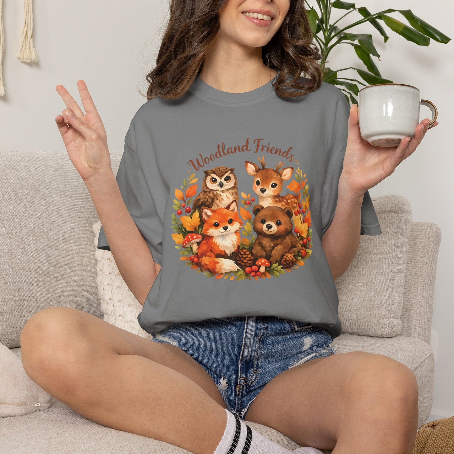 Woodland Friends Badge Watercolor Tee | Fox Bear Deer Owl Shirt | Nature Lover Gift