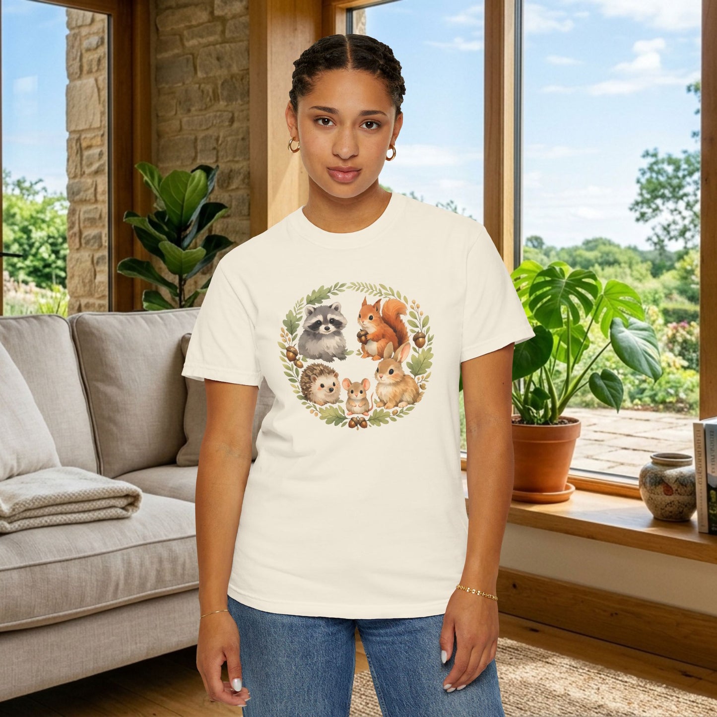 Woodland Animals Circle Watercolor Tee | Forest Creature Gift Shirt | Nature Lover