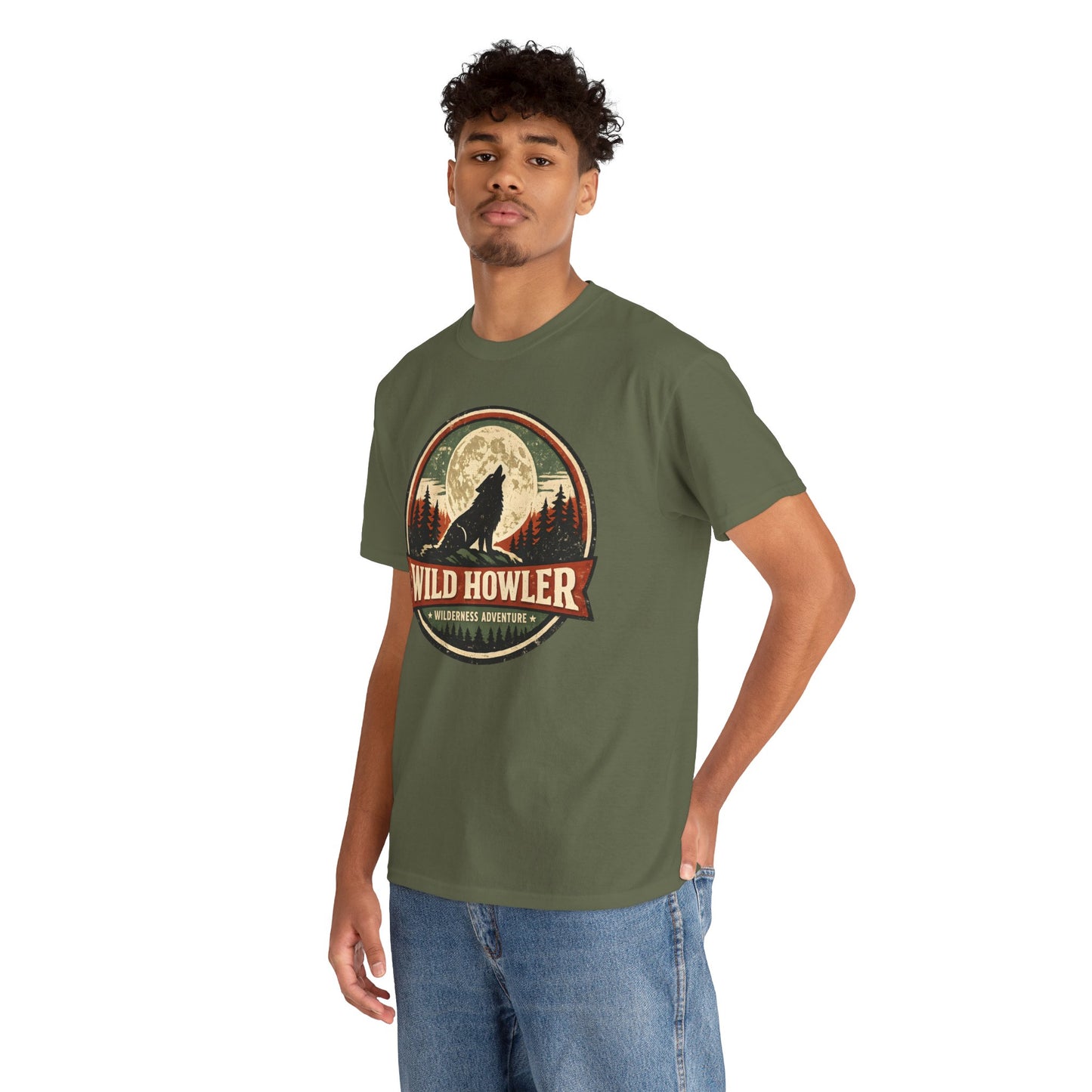 Howling Wolf Vintage Badge Tee | Full Moon Wilderness Shirt | Nature Lover Gift