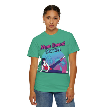 Neon Sweat Session Retro 80s Aerobics Graphic Tee | Vintage Workout Shirt