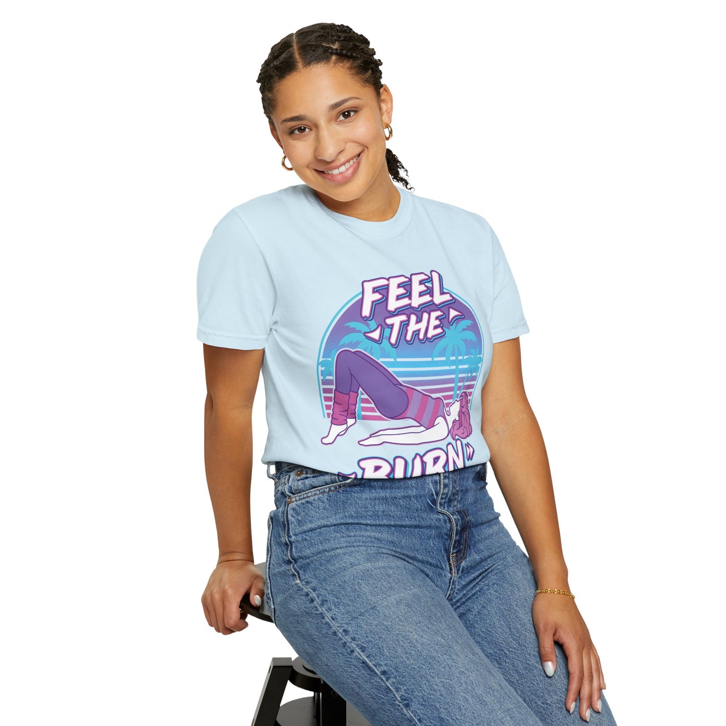 Feel the Burn Retro 80s Glute Thrust Pose Graphic Tee | Vintage Workout Shirt