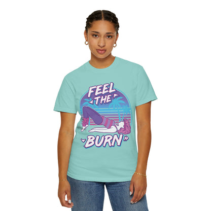 Feel the Burn Retro 80s Glute Thrust Pose Graphic Tee | Vintage Workout Shirt