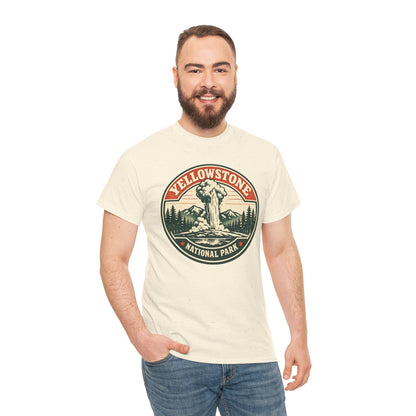 Yellowstone Park Badge Tee | Old Faithful Mountain Pine Trees Retro Circle Design
