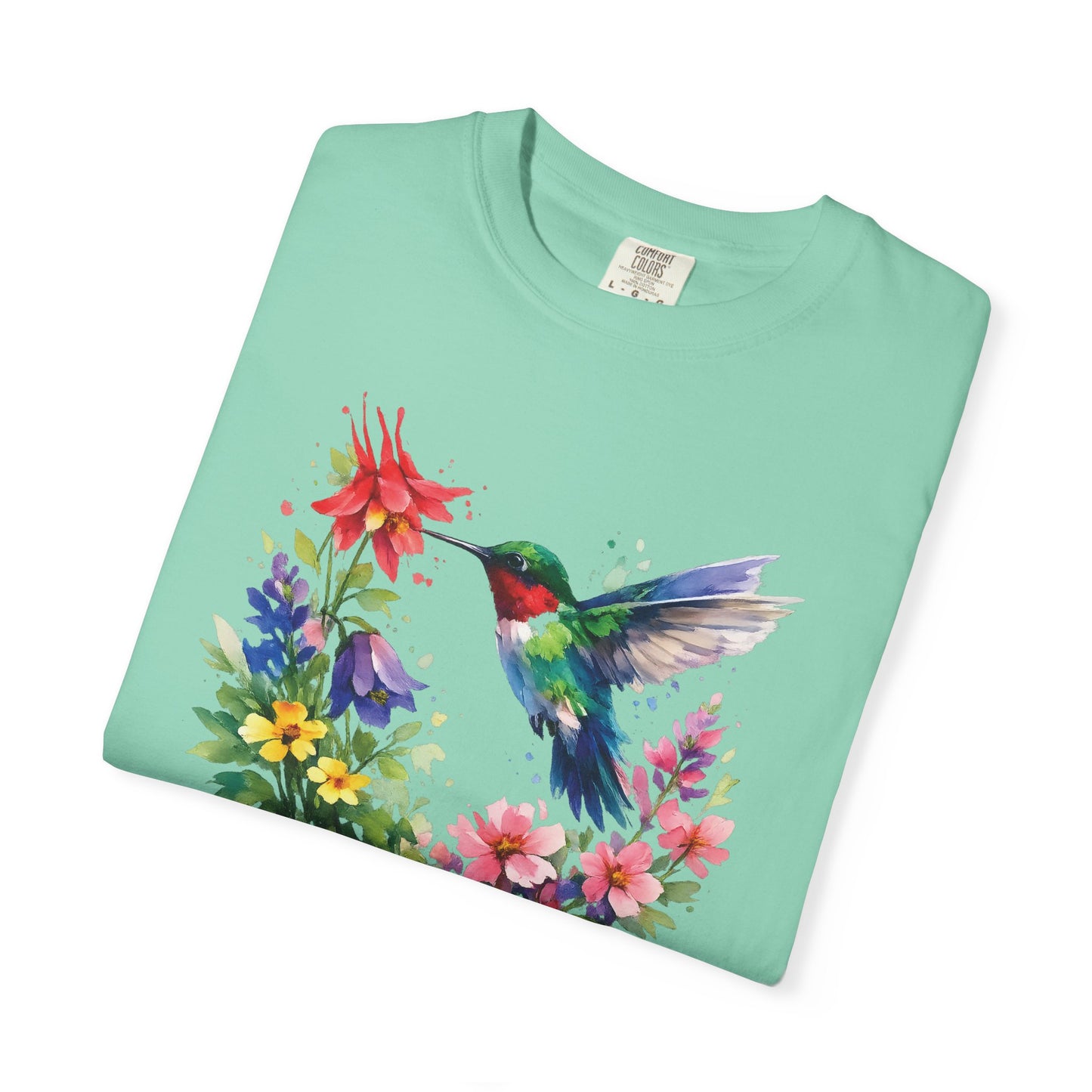 Hummingbird Wildflower Watercolor Tee | Jewel Tone Nature Shirt | Bird Watcher Gift