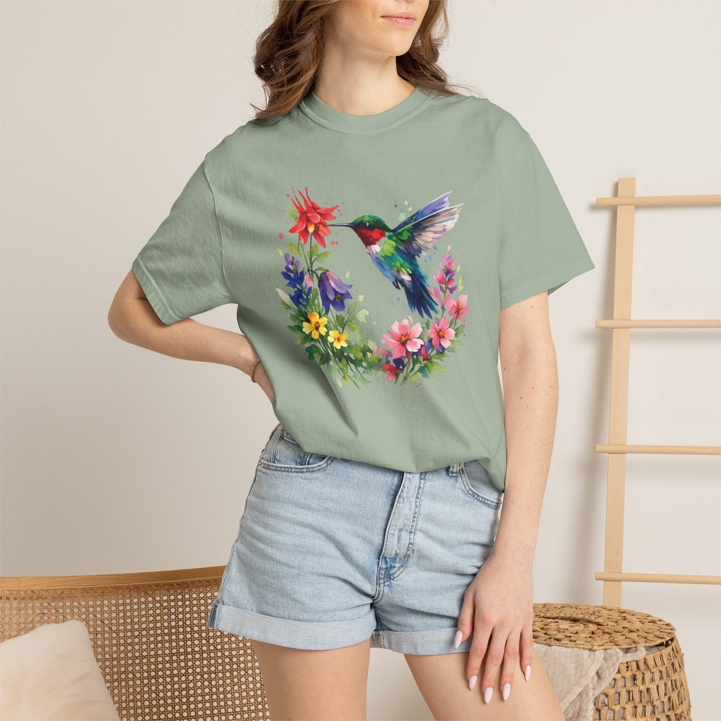 Hummingbird Wildflower Watercolor Tee | Jewel Tone Nature Shirt | Bird Watcher Gift