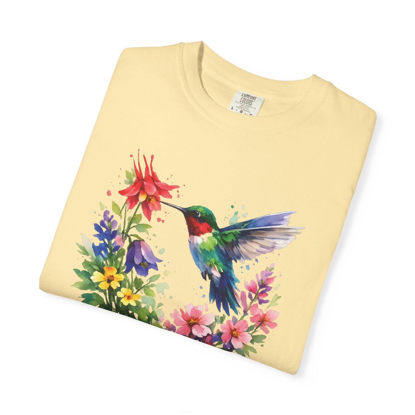 Hummingbird Wildflower Watercolor Tee | Jewel Tone Nature Shirt | Bird Watcher Gift