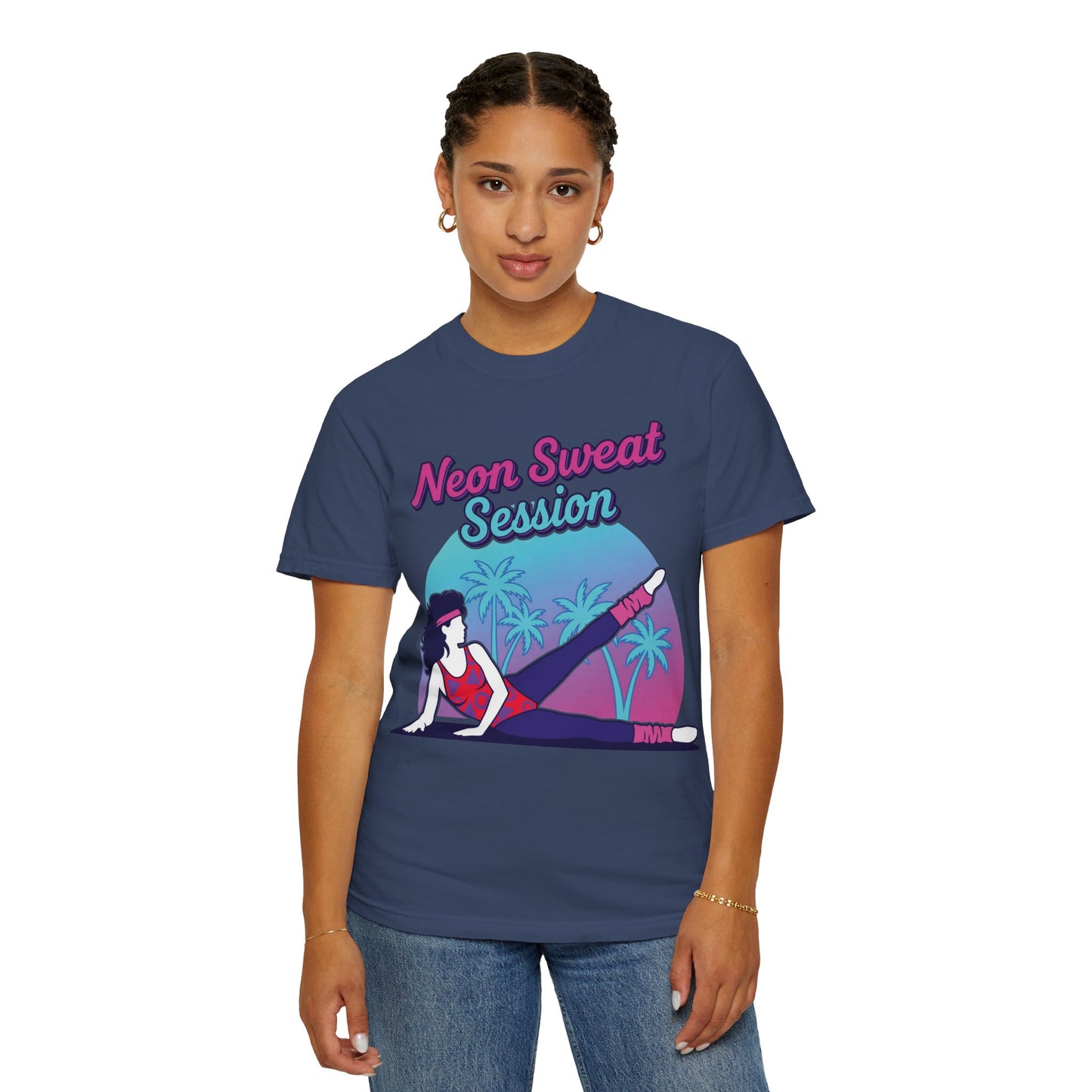 Neon Sweat Session Retro 80s Aerobics Graphic Tee | Vintage Workout Shirt