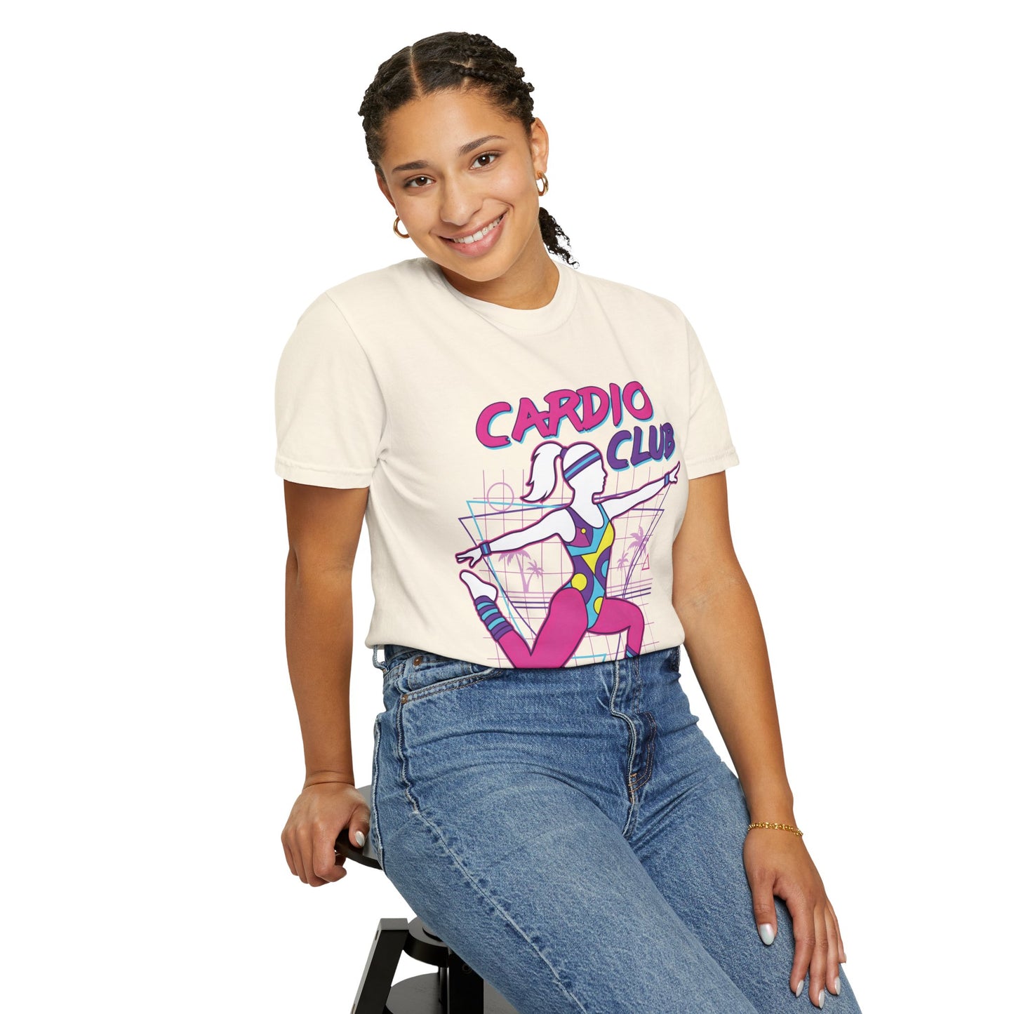 Cardio Club Retro 80s Grid Aerobics Graphic Tee | Vintage Gym Shirt Women
