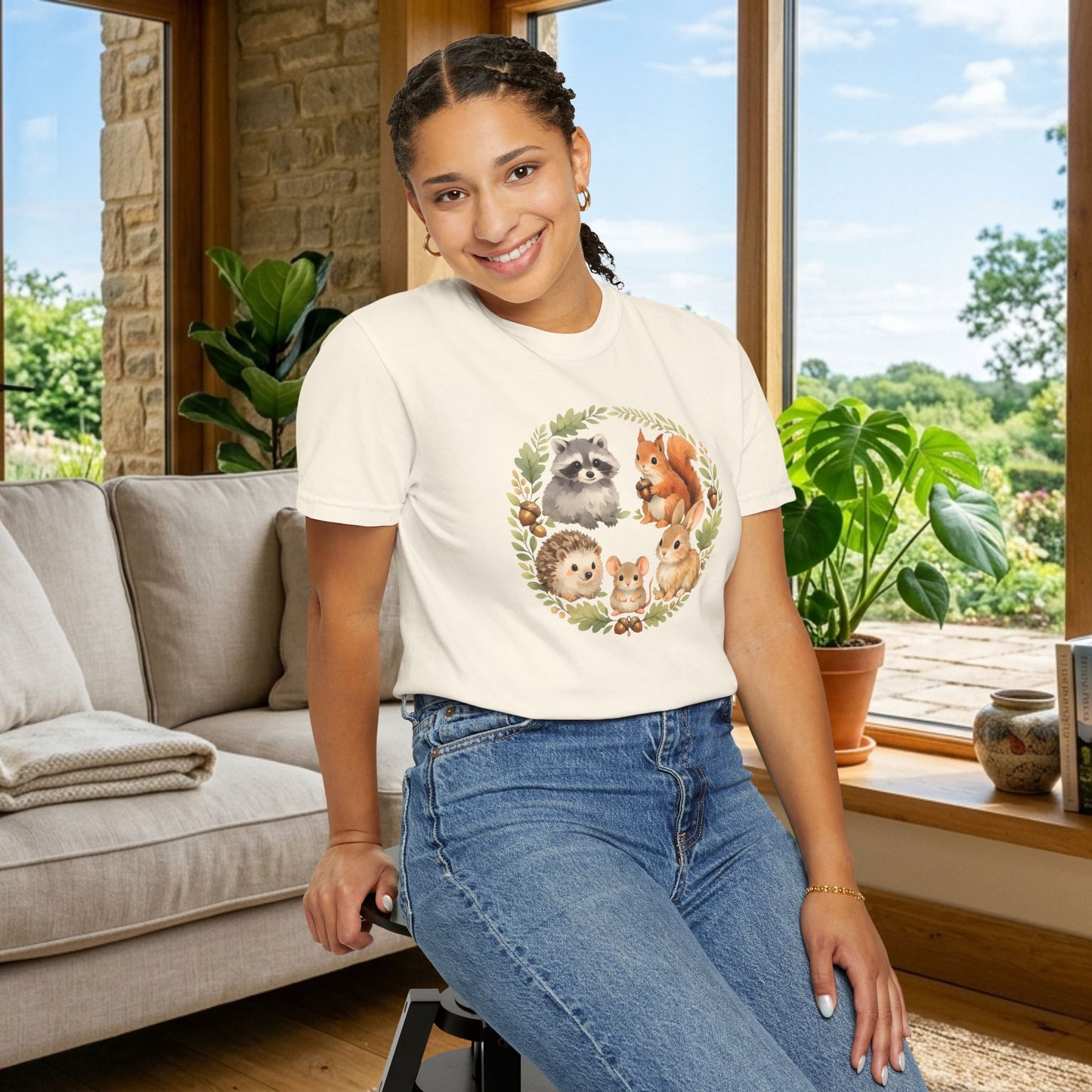 Woodland Animals Circle Watercolor Tee | Forest Creature Gift Shirt | Nature Lover