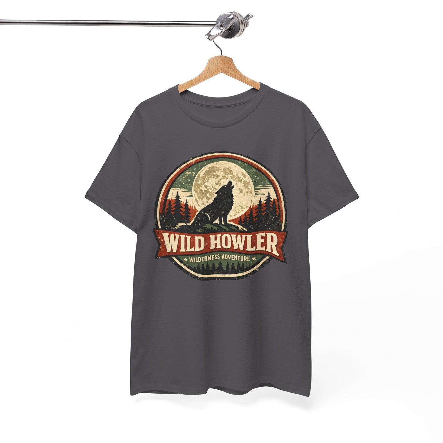 Howling Wolf Vintage Badge Tee | Full Moon Wilderness Shirt | Nature Lover Gift