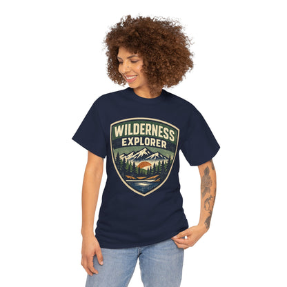 Wilderness Explorer Shield badge Tee | Retro Outdoor Adventure design | Hiking
