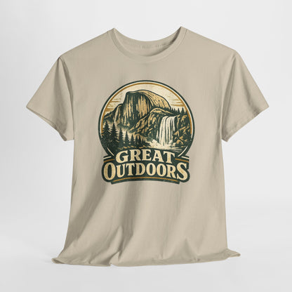 Great Outdoors Retro Badge Tee | Yosemite Half Dome Graphic Shirt | Camping Gift