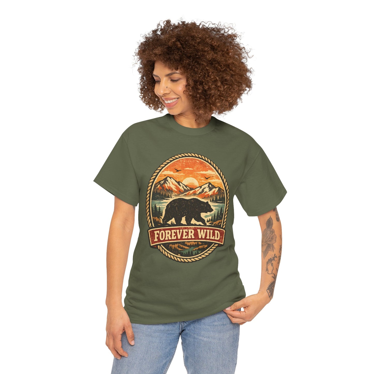 Grizzly Bear Forever Wild Badge Tee | Vintage National Park Shirt | Nature Lover Gift