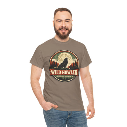 Howling Wolf Vintage Badge Tee | Full Moon Wilderness Shirt | Nature Lover Gift