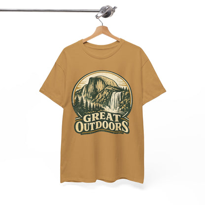 Great Outdoors Retro Badge Tee | Yosemite Half Dome Graphic Shirt | Camping Gift