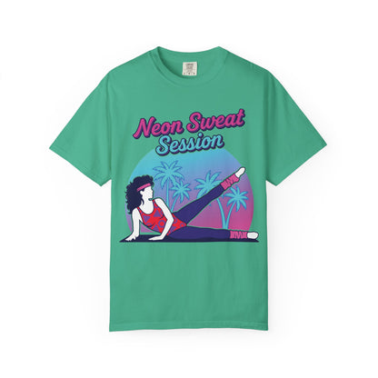 Neon Sweat Session Retro 80s Aerobics Graphic Tee | Vintage Workout Shirt