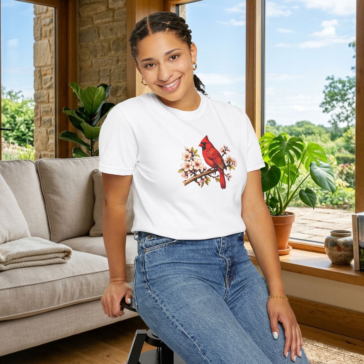Cardinal Botanical Tee | Vintage Bird Art Shirt | Bird Watcher Gift
