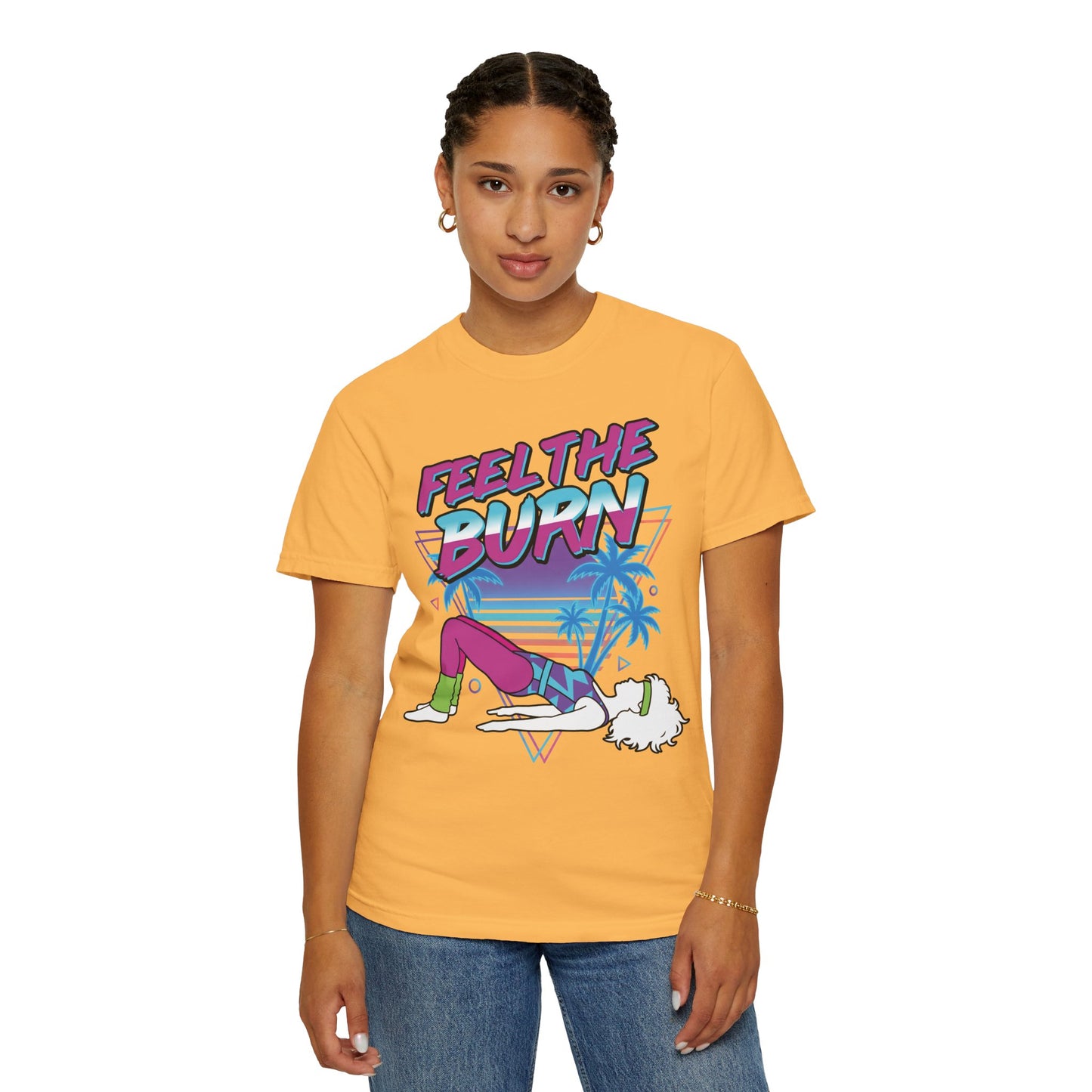 Feel the Burn Neon 80s Aerobics Graphic Tee | Retro Workout Shirt Women