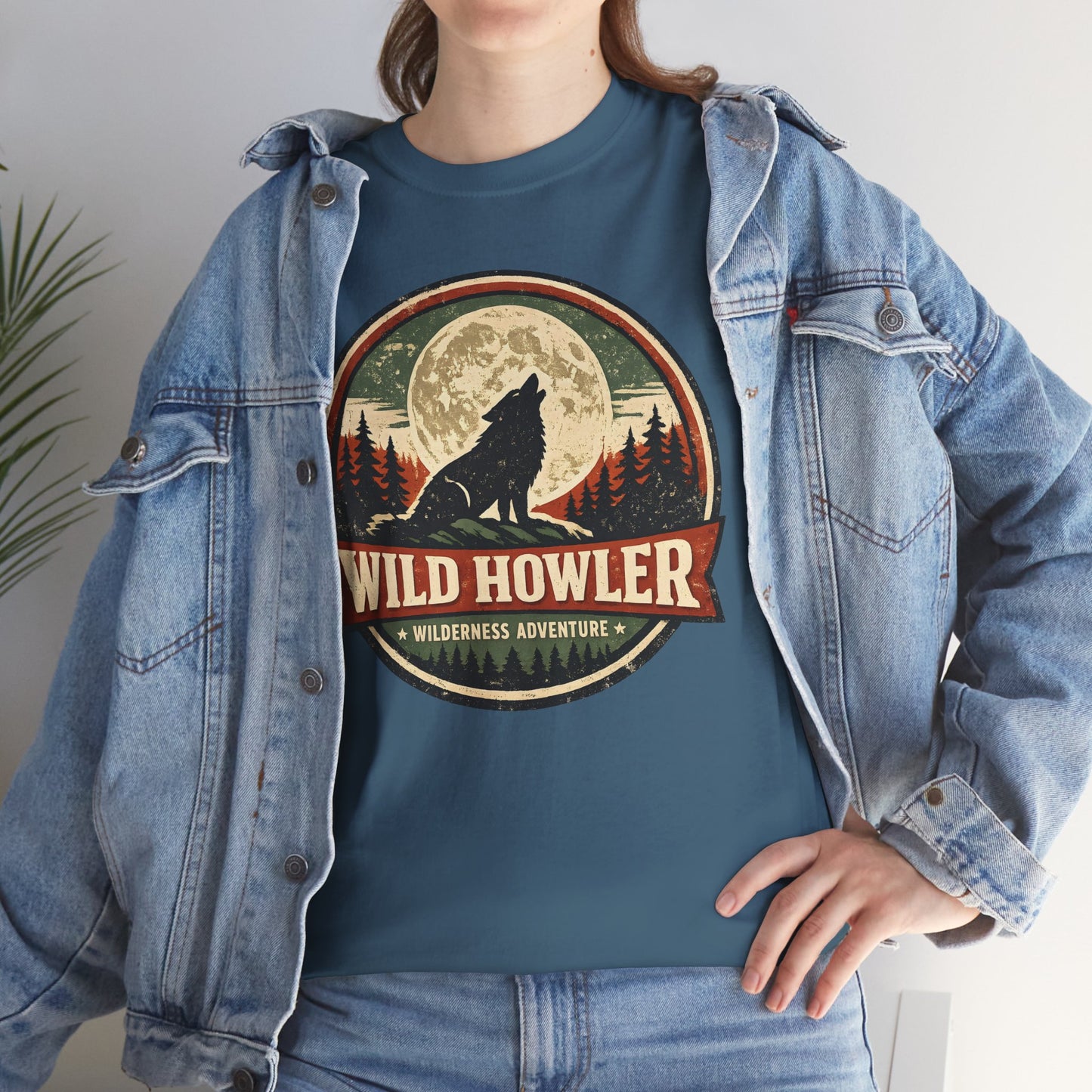 Howling Wolf Vintage Badge Tee | Full Moon Wilderness Shirt | Nature Lover Gift
