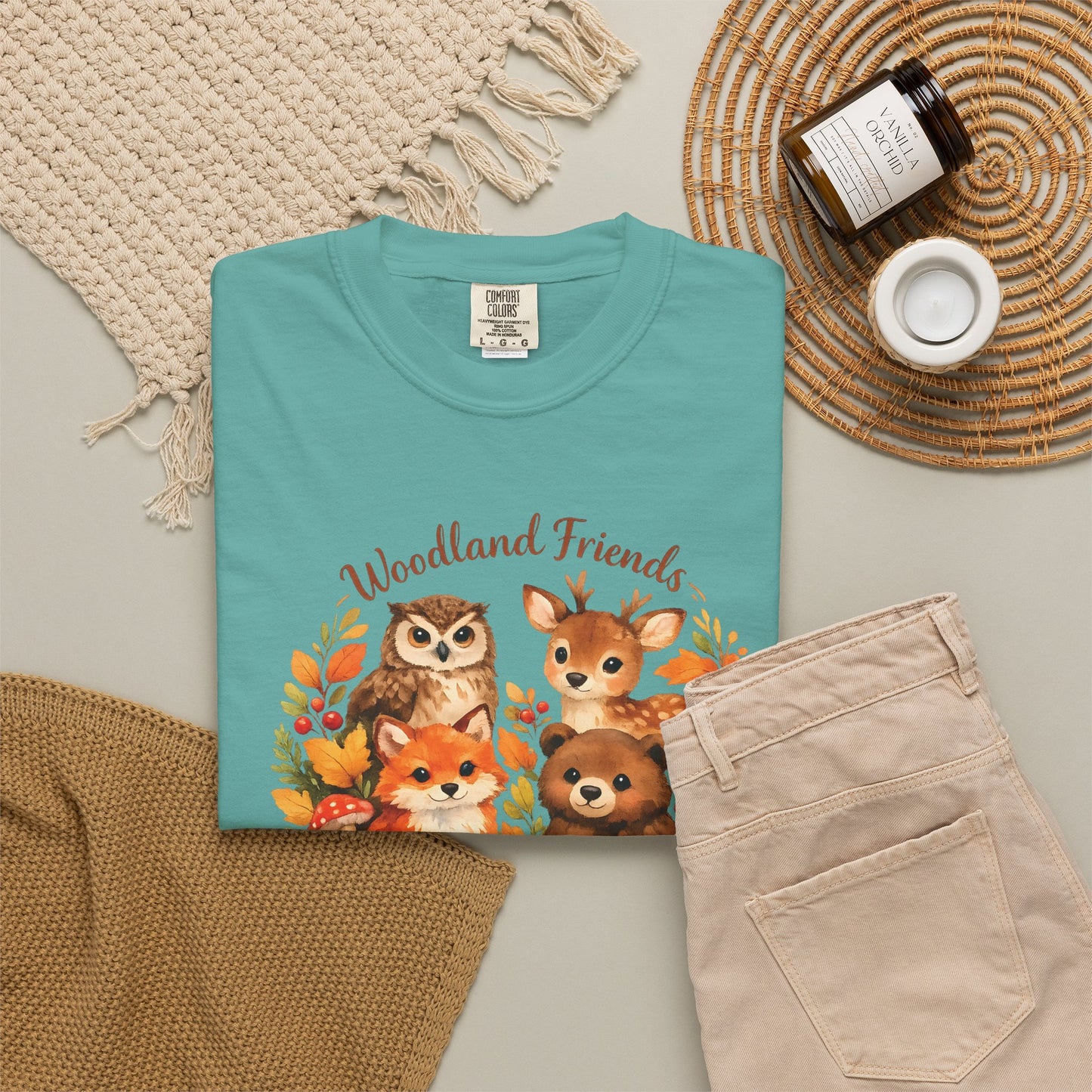 Woodland Friends Badge Watercolor Tee | Fox Bear Deer Owl Shirt | Nature Lover Gift
